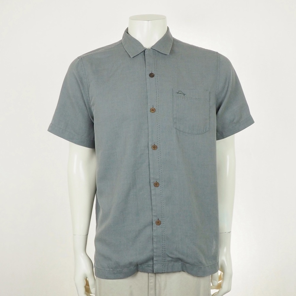 Tommy Bahama Royal Bermuda IslandZone Camp Shirt Mens Medium Gray Travel